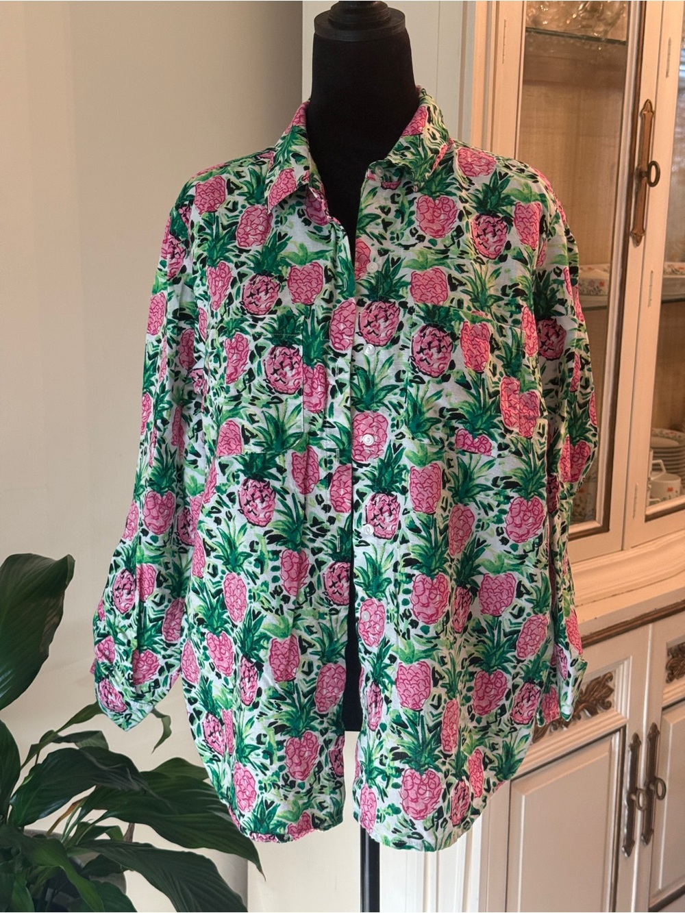 Charter Club Pink & Green Floral Button-Front Jacket